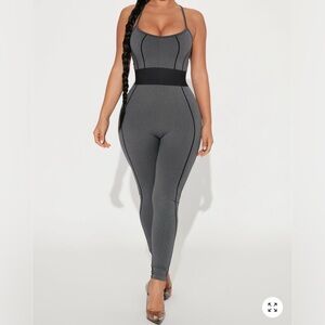 Fashion Nova Charcoal and Black Jumpsuit Size S
